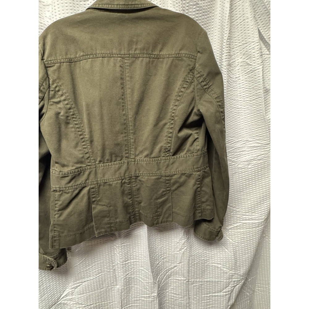 Women's Harolds 100% Cotton Olive Green Utility Jacket Bronze Button Size M - Picture 13 of 13